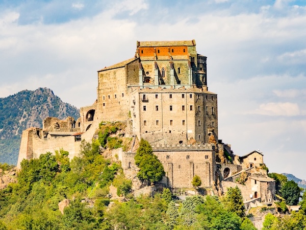 Sacra of Saint Michael, Piedmont, Turin, Italy. The Sacra di San Michele towers over the landscape