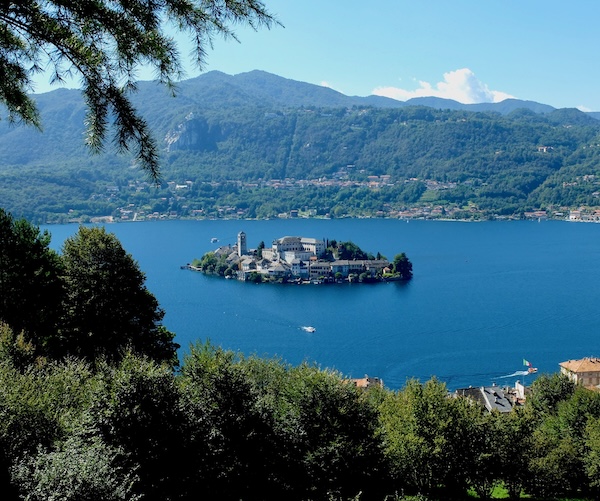 View of San Giulio Island on Lake Orta during our Northern Italy small group tour